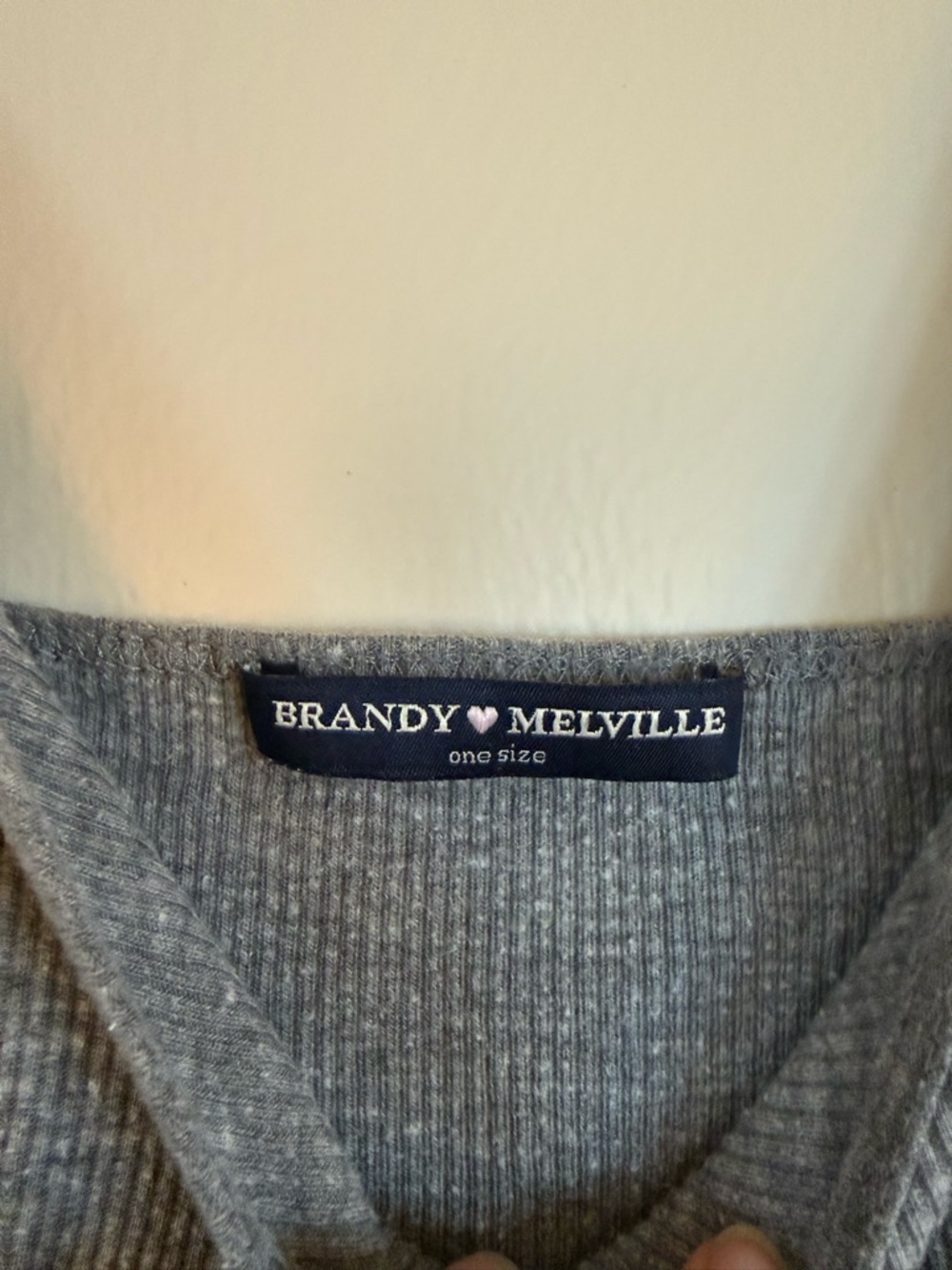 Brandy Melville Ribbed V-Neck Spaghetti Strap Tank Top - Gray - Picture 3 of 3